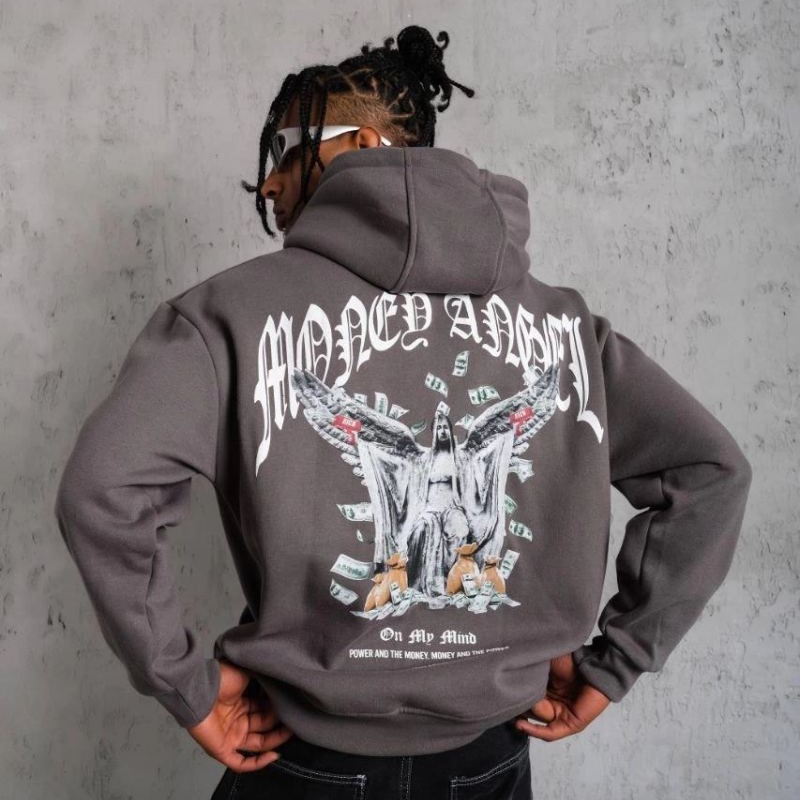 Erkek 3 İplik Pamuklu Baskılı Kapüşonlu Cepli Sweatshirt Hoodie - Füme Erkek 3 İplik Pamuklu Baskılı Kapüşonlu Cepli Sweatshirt Hoodie - Füme