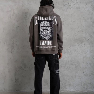 Erkek 3 İplik Pamuklu Baskılı Kapüşonlu Cepli Sweatshirt Hoodie - Gri Erkek 3 İplik Pamuklu Baskılı Kapüşonlu Cepli Sweatshirt Hoodie - Gri