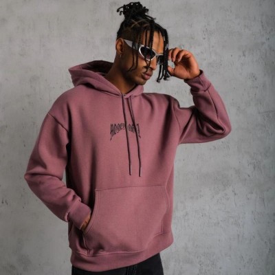 Erkek 3 İplik Pamuklu Baskılı Kapüşonlu Cepli Sweatshirt Hoodie - Gül Kurusu Erkek 3 İplik Pamuklu Baskılı Kapüşonlu Cepli Sweatshirt Hoodie - Gül Kurusu