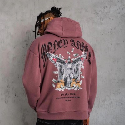 Erkek 3 İplik Pamuklu Baskılı Kapüşonlu Cepli Sweatshirt Hoodie - Gül Kurusu Erkek 3 İplik Pamuklu Baskılı Kapüşonlu Cepli Sweatshirt Hoodie - Gül Kurusu