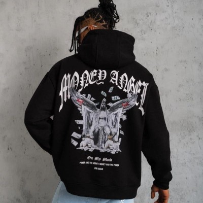 Erkek 3 İplik Pamuklu Baskılı Kapüşonlu Cepli Sweatshirt Hoodie - Siyah Erkek 3 İplik Pamuklu Baskılı Kapüşonlu Cepli Sweatshirt Hoodie - Siyah