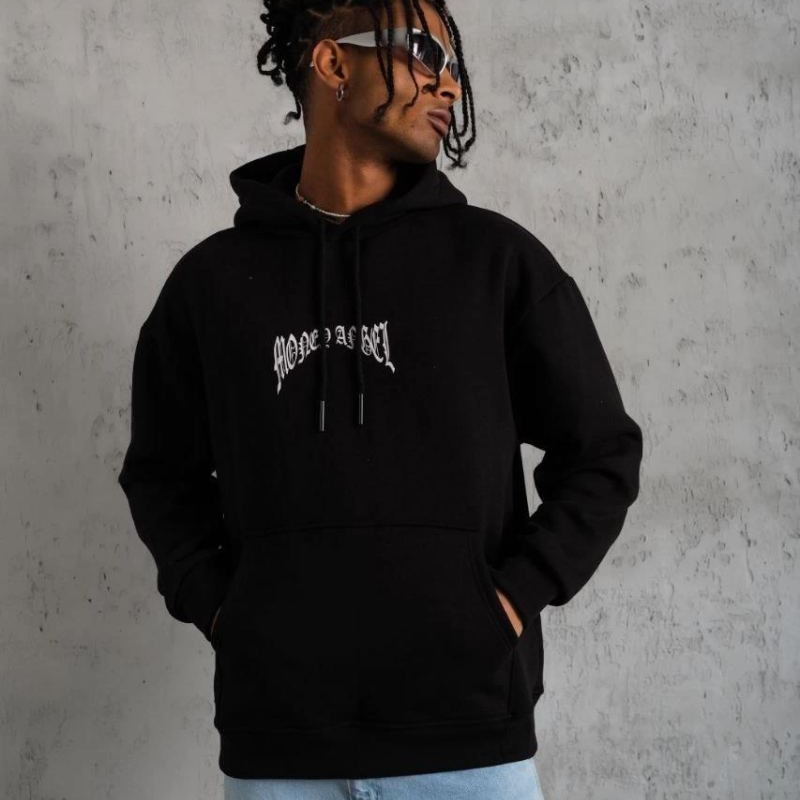 Erkek 3 İplik Pamuklu Baskılı Kapüşonlu Cepli Sweatshirt Hoodie - Siyah Erkek 3 İplik Pamuklu Baskılı Kapüşonlu Cepli Sweatshirt Hoodie - Siyah