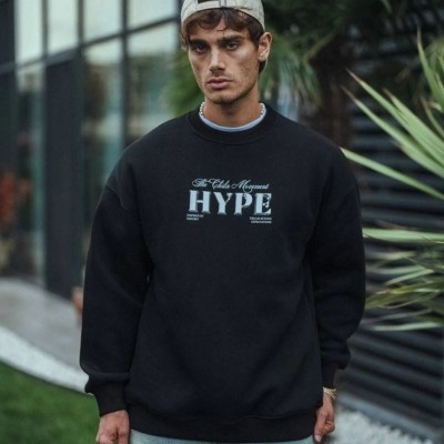 Erkek 3 İplik Pamuklu Bisiklet Yaka Baskılı SweatShirt - Siyah Erkek 3 İplik Pamuklu Bisiklet Yaka Baskılı SweatShirt - Siyah