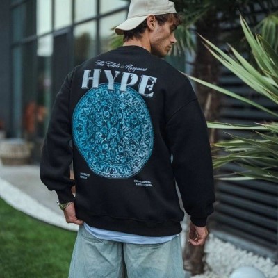 Erkek 3 İplik Pamuklu Bisiklet Yaka Baskılı SweatShirt - Siyah Erkek 3 İplik Pamuklu Bisiklet Yaka Baskılı SweatShirt - Siyah