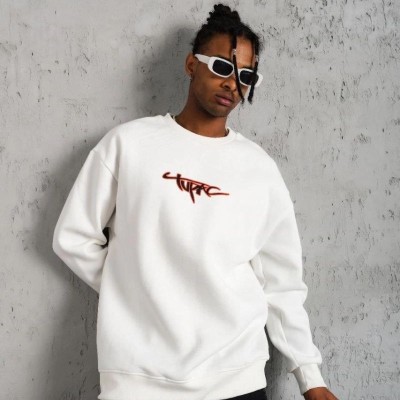 Erkek 3 İplik Pamuklu Bisiklet Yaka Gangster Baskılı Sweatshirt - Beyaz Erkek 3 İplik Pamuklu Bisiklet Yaka Gangster Baskılı Sweatshirt - Beyaz