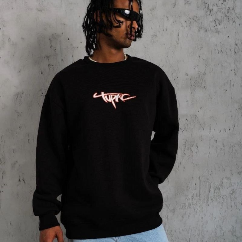 Erkek 3 İplik Pamuklu Bisiklet Yaka Gangster Baskılı Sweatshirt - Siyah Erkek 3 İplik Pamuklu Bisiklet Yaka Gangster Baskılı Sweatshirt - Siyah