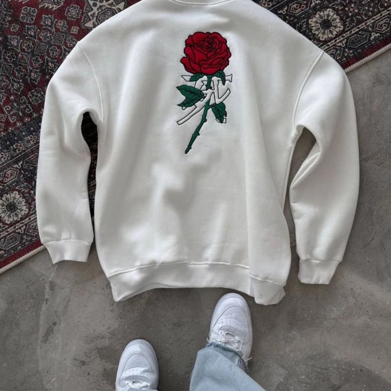 ERKEK 3 iplik Pamuklu Bisiklet Yaka Ön Ve Arka Baskılı SweatShirt - Beyaz ERKEK 3 iplik Pamuklu Bisiklet Yaka Ön Ve Arka Baskılı SweatShirt - Beyaz