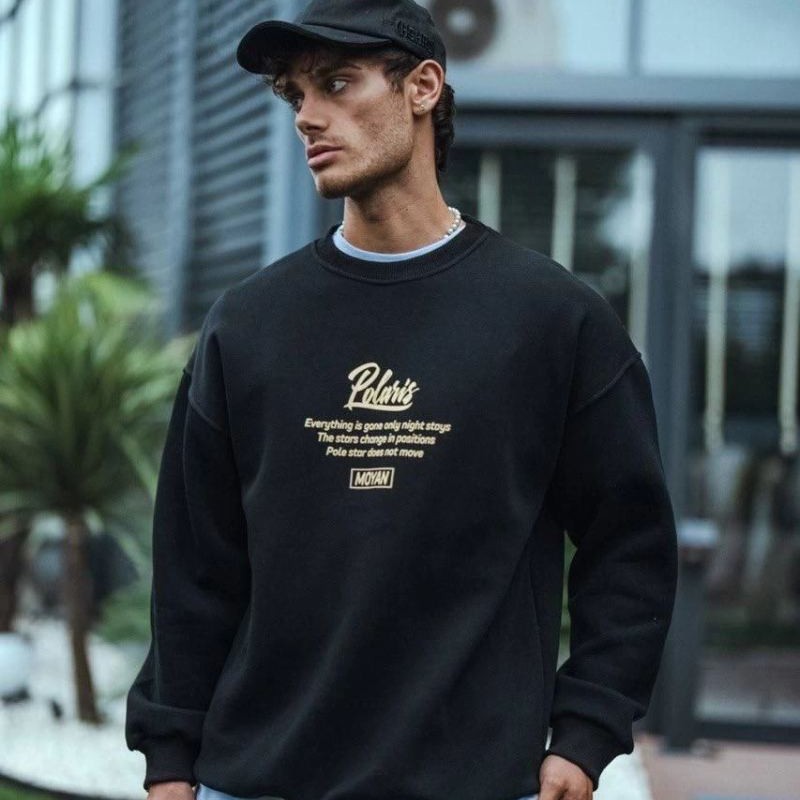 Erkek 3 iplik pamuklu Bisiklet Yaka Ön Ve Arka Baskılı SweatShirt - Siyah Erkek 3 iplik pamuklu Bisiklet Yaka Ön Ve Arka Baskılı SweatShirt - Siyah