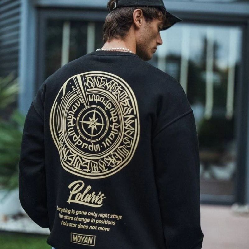 Erkek 3 iplik pamuklu Bisiklet Yaka Ön Ve Arka Baskılı SweatShirt - Siyah Erkek 3 iplik pamuklu Bisiklet Yaka Ön Ve Arka Baskılı SweatShirt - Siyah