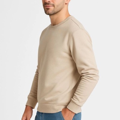 Erkek 3 İplik Pamuklu Düz Bisiklet Yaka SweatShirt - Bej Erkek 3 İplik Pamuklu Düz Bisiklet Yaka SweatShirt - Bej