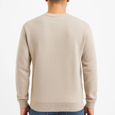 Erkek 3 İplik Pamuklu Düz Bisiklet Yaka SweatShirt - Bej Erkek 3 İplik Pamuklu Düz Bisiklet Yaka SweatShirt - Bej