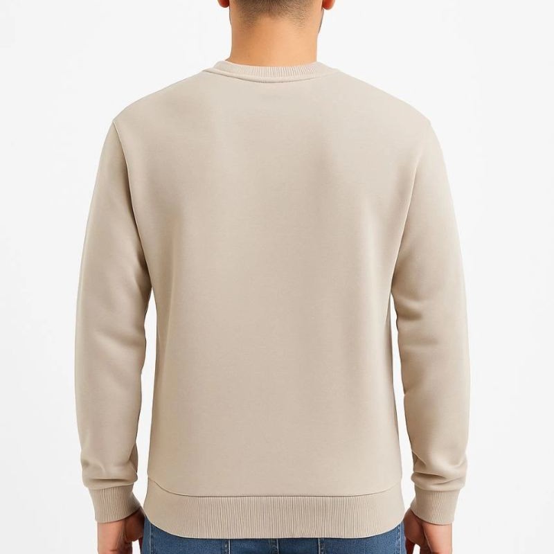 Erkek 3 İplik Pamuklu Düz Bisiklet Yaka SweatShirt - Bej Erkek 3 İplik Pamuklu Düz Bisiklet Yaka SweatShirt - Bej