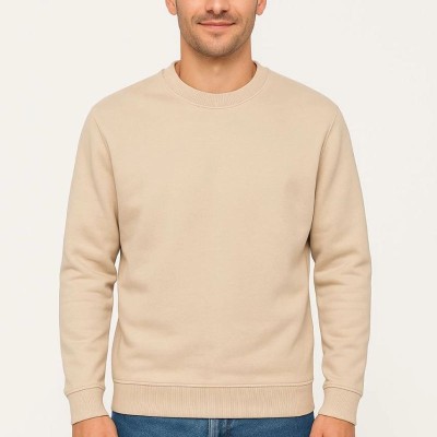 Erkek 3 İplik Pamuklu Düz Bisiklet Yaka SweatShirt - Bej Erkek 3 İplik Pamuklu Düz Bisiklet Yaka SweatShirt - Bej