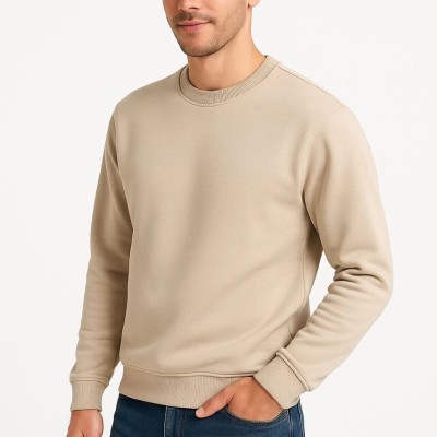 Erkek 3 İplik Pamuklu Düz Bisiklet Yaka SweatShirt - Bej Erkek 3 İplik Pamuklu Düz Bisiklet Yaka SweatShirt - Bej