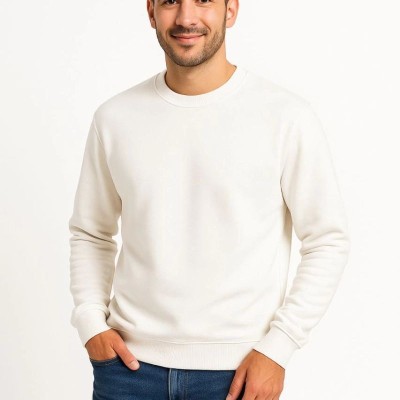 Erkek 3 İplik Pamuklu Düz Bisiklet Yaka SweatShirt - Beyaz Erkek 3 İplik Pamuklu Düz Bisiklet Yaka SweatShirt - Beyaz