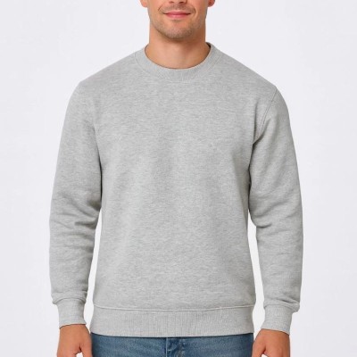 Erkek 3 İplik Pamuklu Düz Bisiklet Yaka SweatShirt - Gri Erkek 3 İplik Pamuklu Düz Bisiklet Yaka SweatShirt - Gri
