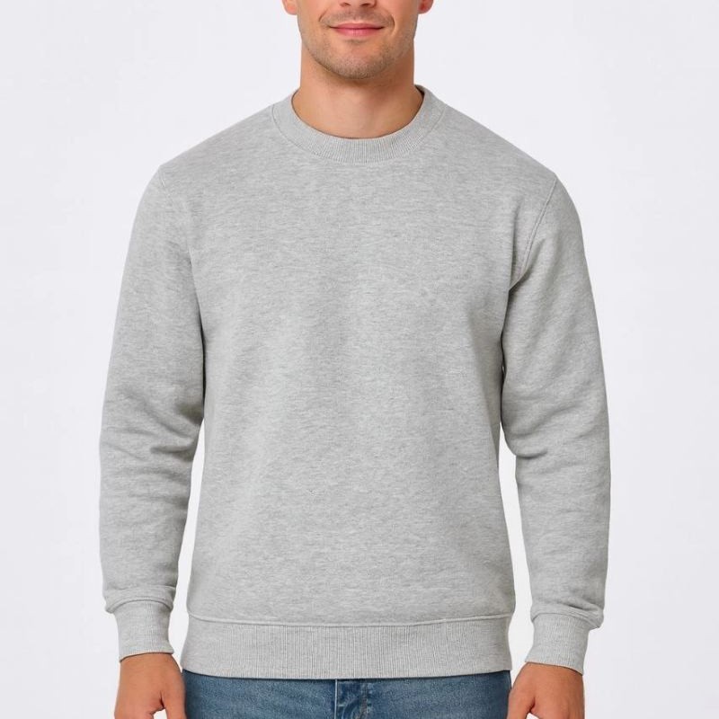 Erkek 3 İplik Pamuklu Düz Bisiklet Yaka SweatShirt - Gri Erkek 3 İplik Pamuklu Düz Bisiklet Yaka SweatShirt - Gri
