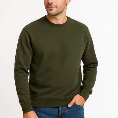 Erkek 3 İplik Pamuklu Düz Bisiklet Yaka SweatShirt - Haki Erkek 3 İplik Pamuklu Düz Bisiklet Yaka SweatShirt - Haki