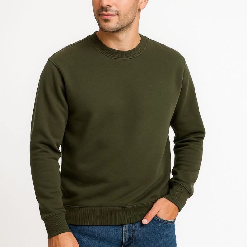 Erkek 3 İplik Pamuklu Düz Bisiklet Yaka SweatShirt - Haki Erkek 3 İplik Pamuklu Düz Bisiklet Yaka SweatShirt - Haki
