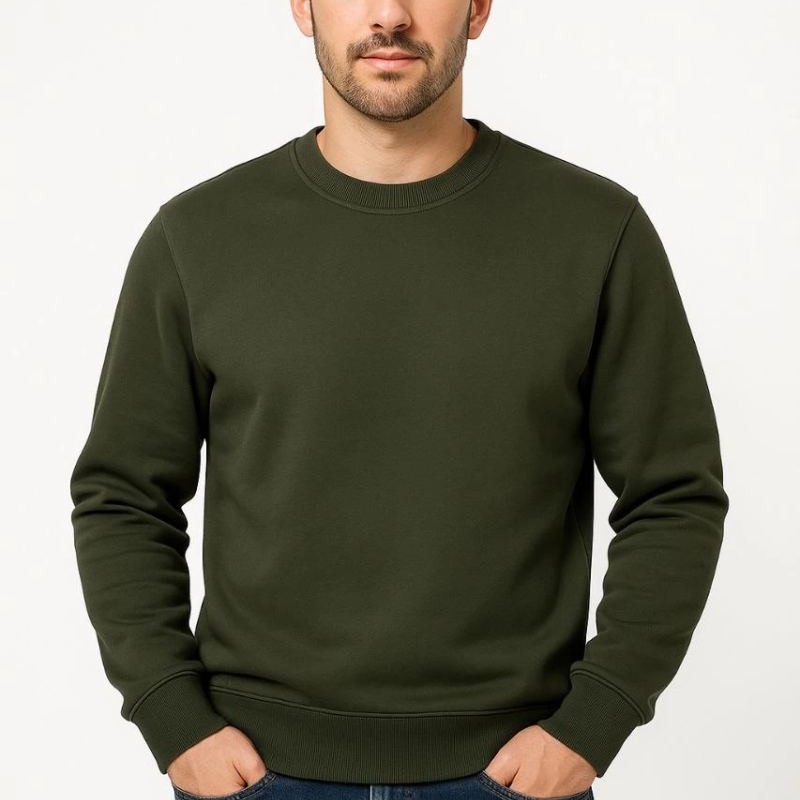 Erkek 3 İplik Pamuklu Düz Bisiklet Yaka SweatShirt - Haki Erkek 3 İplik Pamuklu Düz Bisiklet Yaka SweatShirt - Haki