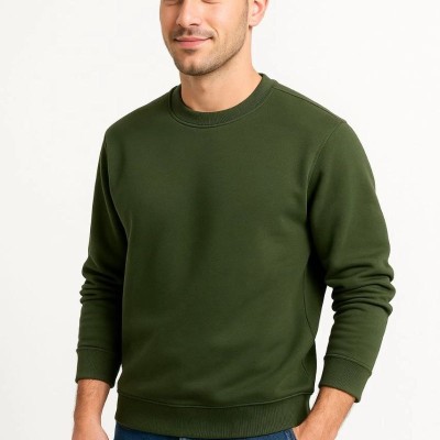 Erkek 3 İplik Pamuklu Düz Bisiklet Yaka SweatShirt - Haki Erkek 3 İplik Pamuklu Düz Bisiklet Yaka SweatShirt - Haki