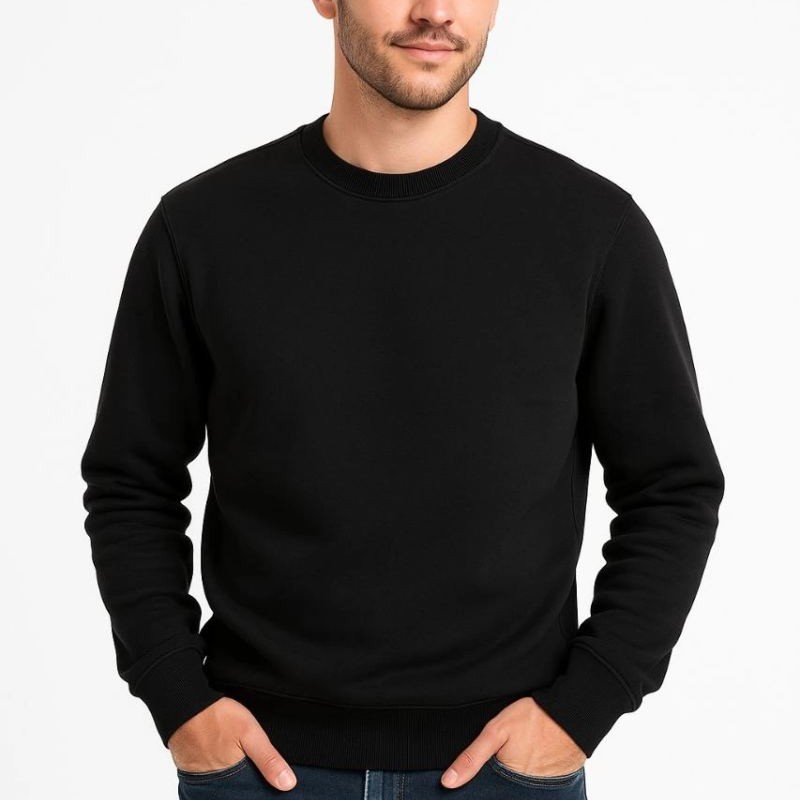 Erkek 3 İplik Pamuklu Düz Bisiklet Yaka SweatShirt - Siyah Erkek 3 İplik Pamuklu Düz Bisiklet Yaka SweatShirt - Siyah