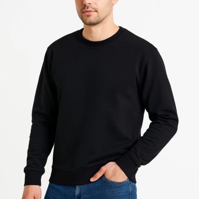 Erkek 3 İplik Pamuklu Düz Bisiklet Yaka SweatShirt - Siyah Erkek 3 İplik Pamuklu Düz Bisiklet Yaka SweatShirt - Siyah