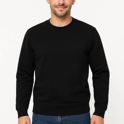 Erkek 3 İplik Pamuklu Düz Bisiklet Yaka SweatShirt - Siyah Erkek 3 İplik Pamuklu Düz Bisiklet Yaka SweatShirt - Siyah