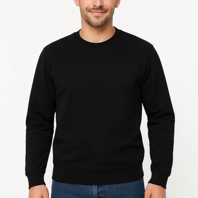 Erkek 3 İplik Pamuklu Düz Bisiklet Yaka SweatShirt - Siyah Erkek 3 İplik Pamuklu Düz Bisiklet Yaka SweatShirt - Siyah