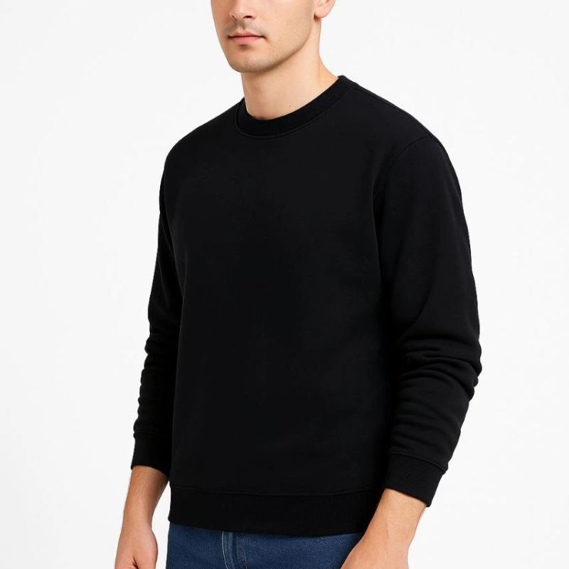 Erkek 3 İplik Pamuklu Düz Bisiklet Yaka SweatShirt - Siyah Erkek 3 İplik Pamuklu Düz Bisiklet Yaka SweatShirt - Siyah
