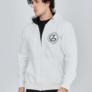 Erkek 3 İplik Pamuklu Fermuarlı Kapüşonlu Kanguru Cepli Baskılı Hoodie Hırka Sweatshirt - Beyaz Erkek 3 İplik Pamuklu Fermuarlı Kapüşonlu Kanguru Cepli Baskılı Hoodie Hırka Sweatshirt - Beyaz