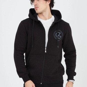 Erkek 3 İplik Pamuklu Fermuarlı Kapüşonlu Kanguru Cepli Baskılı Hoodie Hırka Sweatshirt - Siyah Erkek 3 İplik Pamuklu Fermuarlı Kapüşonlu Kanguru Cepli Baskılı Hoodie Hırka Sweatshirt - Siyah