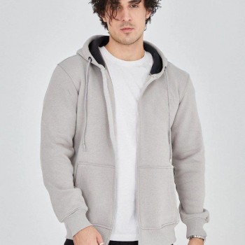 Erkek 3 İplik Pamuklu Fermuarlı Kapüşonlu Kanguru Cepli Hoodie Hırka Sweatshirt - Boyalı Gri Erkek 3 İplik Pamuklu Fermuarlı Kapüşonlu Kanguru Cepli Hoodie Hırka Sweatshirt - Boyalı Gri