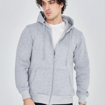 Erkek 3 İplik Pamuklu Fermuarlı Kapüşonlu Kanguru Cepli Hoodie Hırka Sweatshirt - Gri Erkek 3 İplik Pamuklu Fermuarlı Kapüşonlu Kanguru Cepli Hoodie Hırka Sweatshirt - Gri
