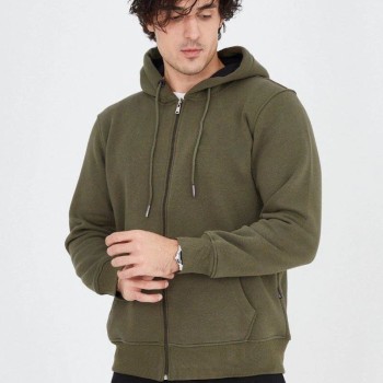 Erkek 3 İplik Pamuklu Fermuarlı Kapüşonlu Kanguru Cepli Hoodie Hırka Sweatshirt - Yeşil Erkek 3 İplik Pamuklu Fermuarlı Kapüşonlu Kanguru Cepli Hoodie Hırka Sweatshirt - Yeşil