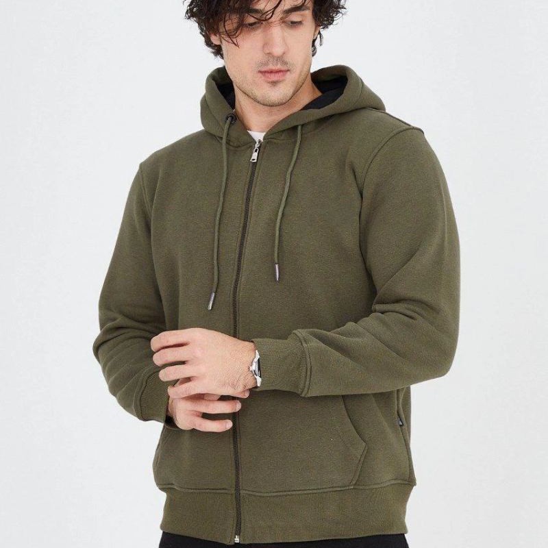 Erkek 3 İplik Pamuklu Fermuarlı Kapüşonlu Kanguru Cepli Hoodie Hırka Sweatshirt - Yeşil Erkek 3 İplik Pamuklu Fermuarlı Kapüşonlu Kanguru Cepli Hoodie Hırka Sweatshirt - Yeşil