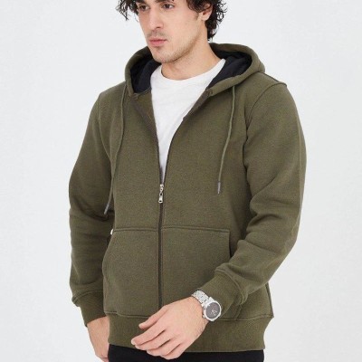Erkek 3 İplik Pamuklu Fermuarlı Kapüşonlu Kanguru Cepli Hoodie Hırka Sweatshirt - Yeşil Erkek 3 İplik Pamuklu Fermuarlı Kapüşonlu Kanguru Cepli Hoodie Hırka Sweatshirt - Yeşil