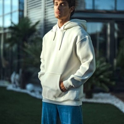 Erkek 3 İplik Pamuklu Kapüşonlu Basic SweatShirt Hoodie - Beyaz Erkek 3 İplik Pamuklu Kapüşonlu Basic SweatShirt Hoodie - Beyaz