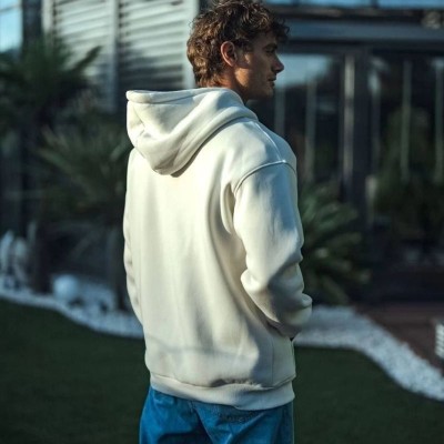 Erkek 3 İplik Pamuklu Kapüşonlu Basic SweatShirt Hoodie - Beyaz Erkek 3 İplik Pamuklu Kapüşonlu Basic SweatShirt Hoodie - Beyaz