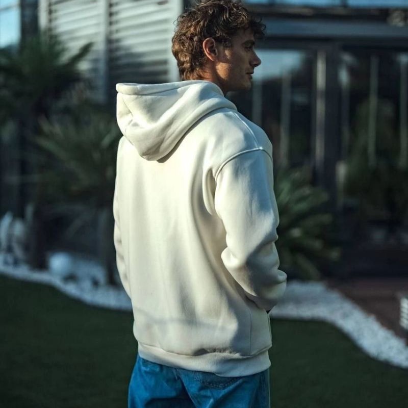 Erkek 3 İplik Pamuklu Kapüşonlu Basic SweatShirt Hoodie - Beyaz Erkek 3 İplik Pamuklu Kapüşonlu Basic SweatShirt Hoodie - Beyaz