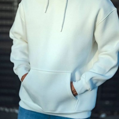 Erkek 3 İplik Pamuklu Kapüşonlu Basic SweatShirt Hoodie - Beyaz Erkek 3 İplik Pamuklu Kapüşonlu Basic SweatShirt Hoodie - Beyaz