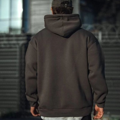 Erkek 3 İplik Pamuklu Kapüşonlu Basic SweatShirt Hoodie - Füme Erkek 3 İplik Pamuklu Kapüşonlu Basic SweatShirt Hoodie - Füme