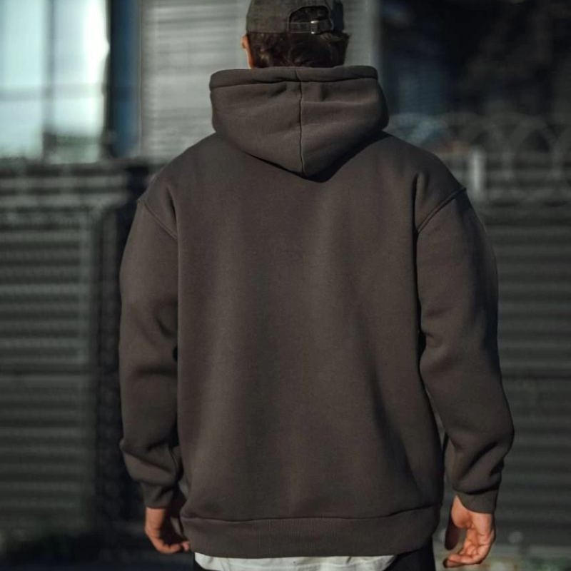 Erkek 3 İplik Pamuklu Kapüşonlu Basic SweatShirt Hoodie - Füme Erkek 3 İplik Pamuklu Kapüşonlu Basic SweatShirt Hoodie - Füme
