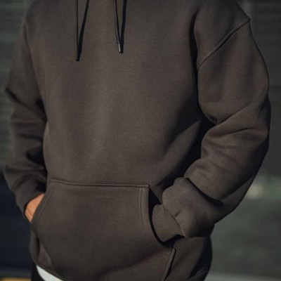 Erkek 3 İplik Pamuklu Kapüşonlu Basic SweatShirt Hoodie - Füme Erkek 3 İplik Pamuklu Kapüşonlu Basic SweatShirt Hoodie - Füme