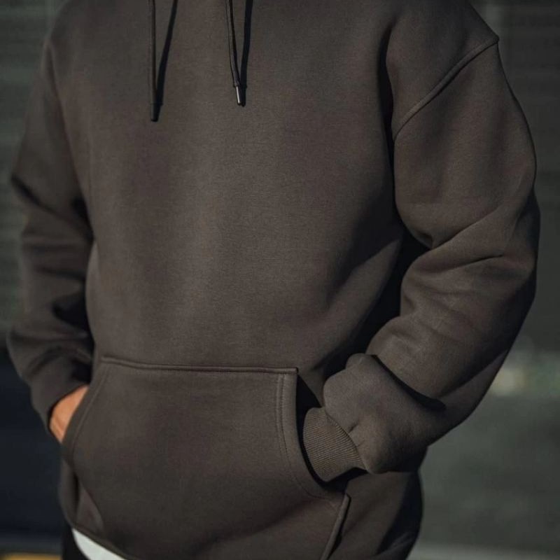 Erkek 3 İplik Pamuklu Kapüşonlu Basic SweatShirt Hoodie - Füme Erkek 3 İplik Pamuklu Kapüşonlu Basic SweatShirt Hoodie - Füme