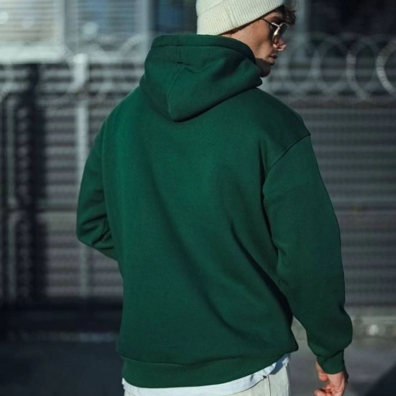 Erkek 3 İplik Pamuklu Kapüşonlu Basic SweatShirt Hoodie - Haki Erkek 3 İplik Pamuklu Kapüşonlu Basic SweatShirt Hoodie - Haki