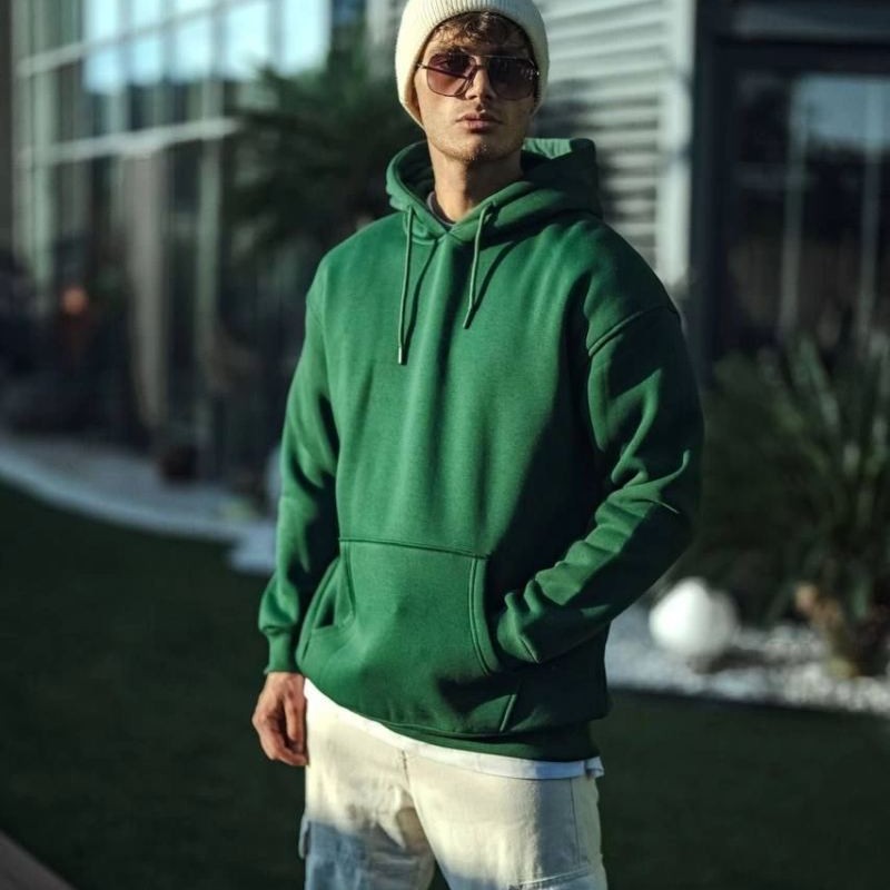 Erkek 3 İplik Pamuklu Kapüşonlu Basic SweatShirt Hoodie - Haki Erkek 3 İplik Pamuklu Kapüşonlu Basic SweatShirt Hoodie - Haki