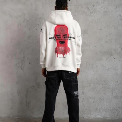 Erkek 3 İplik Pamuklu Kapüşonlu Baskılı Cepli Oversize Sweatshirt Hoodie - Beyaz Erkek 3 İplik Pamuklu Kapüşonlu Baskılı Cepli Oversize Sweatshirt Hoodie - Beyaz