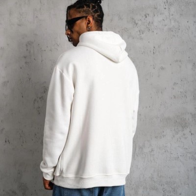 Erkek 3 İplik Pamuklu Kapüşonlu Baskılı Cepli Oversize Sweatshirt Hoodie - Beyaz Erkek 3 İplik Pamuklu Kapüşonlu Baskılı Cepli Oversize Sweatshirt Hoodie - Beyaz