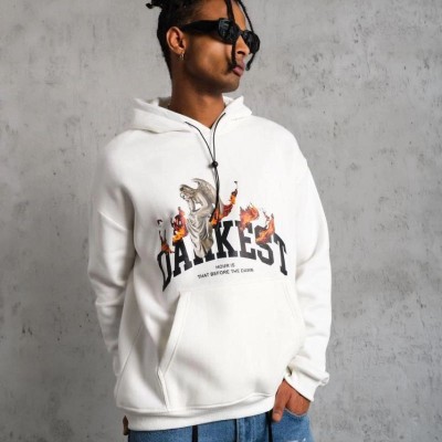 Erkek 3 İplik Pamuklu Kapüşonlu Baskılı Cepli Oversize Sweatshirt Hoodie - Beyaz Erkek 3 İplik Pamuklu Kapüşonlu Baskılı Cepli Oversize Sweatshirt Hoodie - Beyaz
